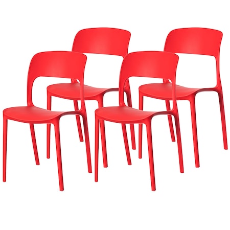 Fabulaxe Modern Plastic Outdoor Dining Chair with Open Curved Back, Red, PK 4 QI004227.RD.4